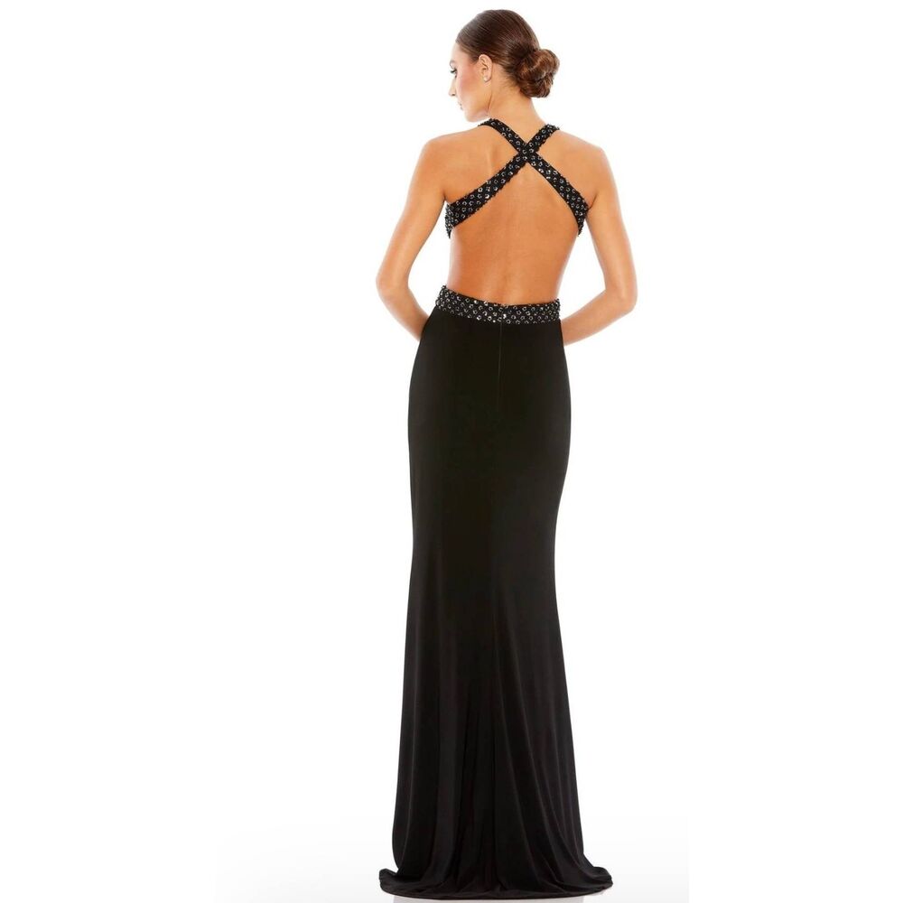 Mac Duggal Black Floral sequined Criss Cross Bodice Gown size 0 NWT - Picture 3 of 14